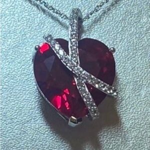 Ruby and white sapphire heart wrap necklace